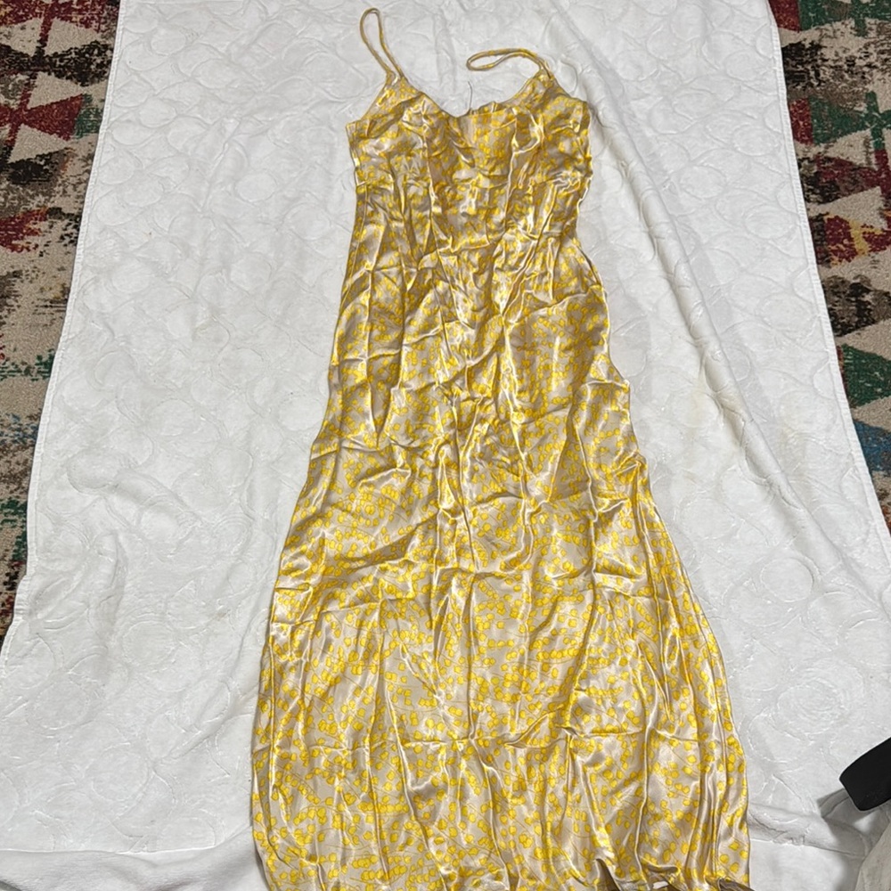 Ganni Gold Ruched Maxi Sundress